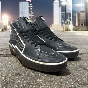 Vans Sk8-Hi Bolt Mens 5.5 US High‎ Top Black Leather Retro Skate Sneakers Wms 7